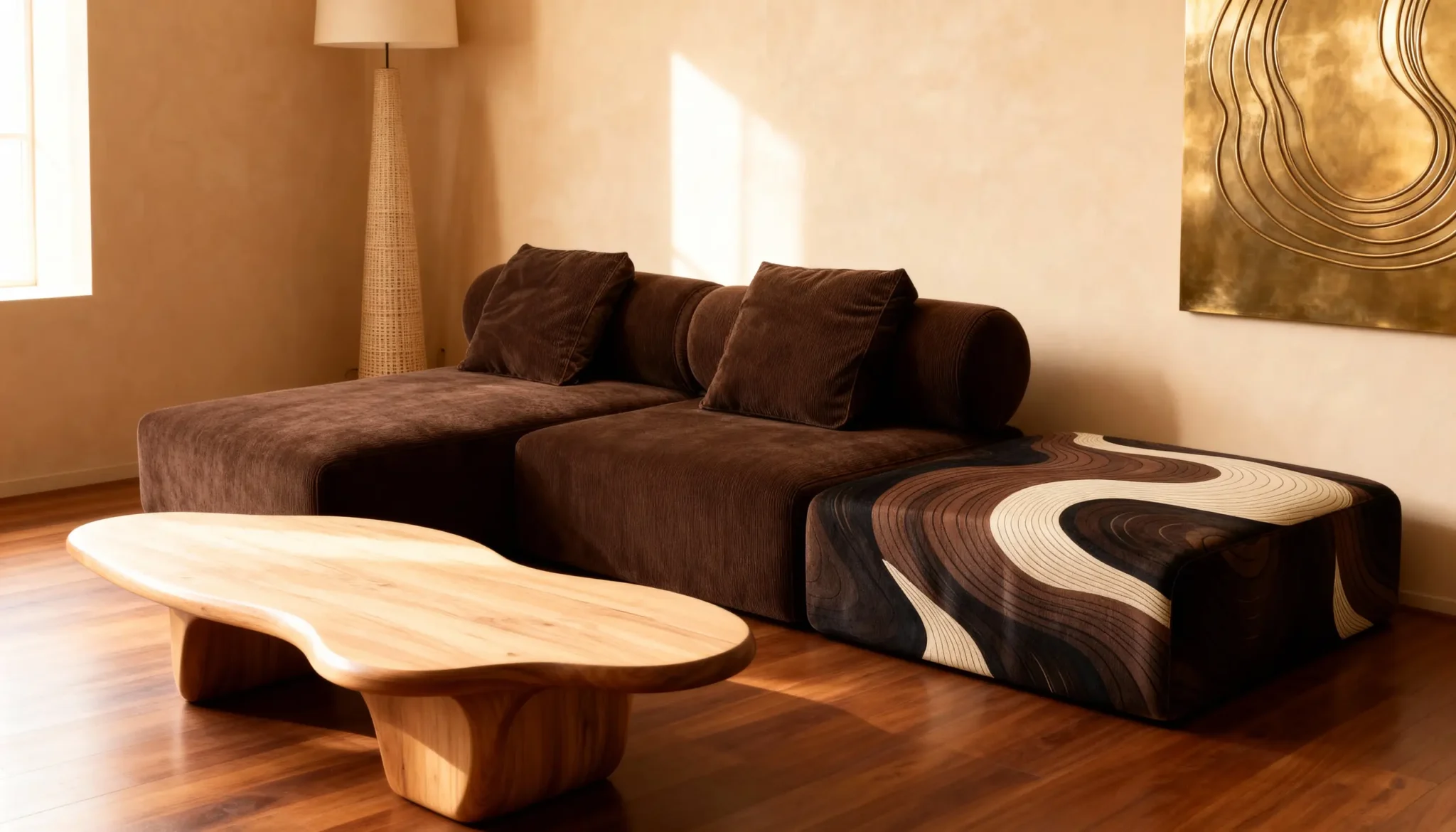 Диван коричневий Exotiq Brown Tiramisu Swirls з хвилястим арт-модулем
